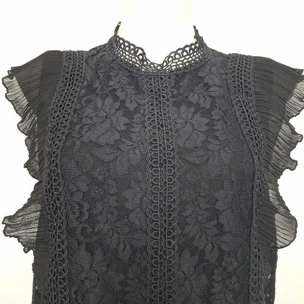 Cable & Gauge Black Romantic Goth Witchy Floral High Neck Lace Blouse Size M/L - Picture 3 of 16
